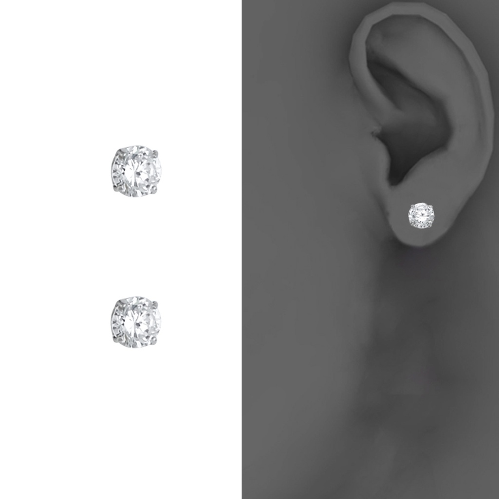 14k White Solitaire Birth Stone Stud - April